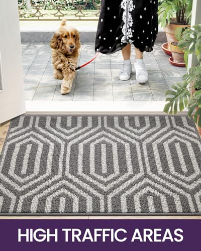 Non Slip Washable Entry Doormat, 35"X59", Grey J8839