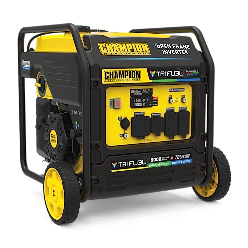 9000-Watt Electric Start Tri Fuel Portable Open Frame Inverter Generator Y631
