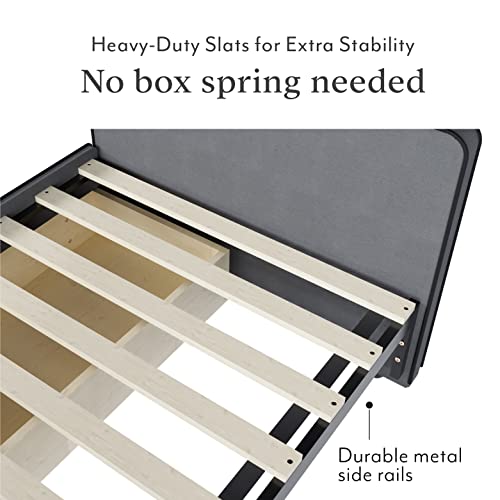 Twin Size Platform Bed Frame with 2 Storage Drawers in Gray Fabric N271246