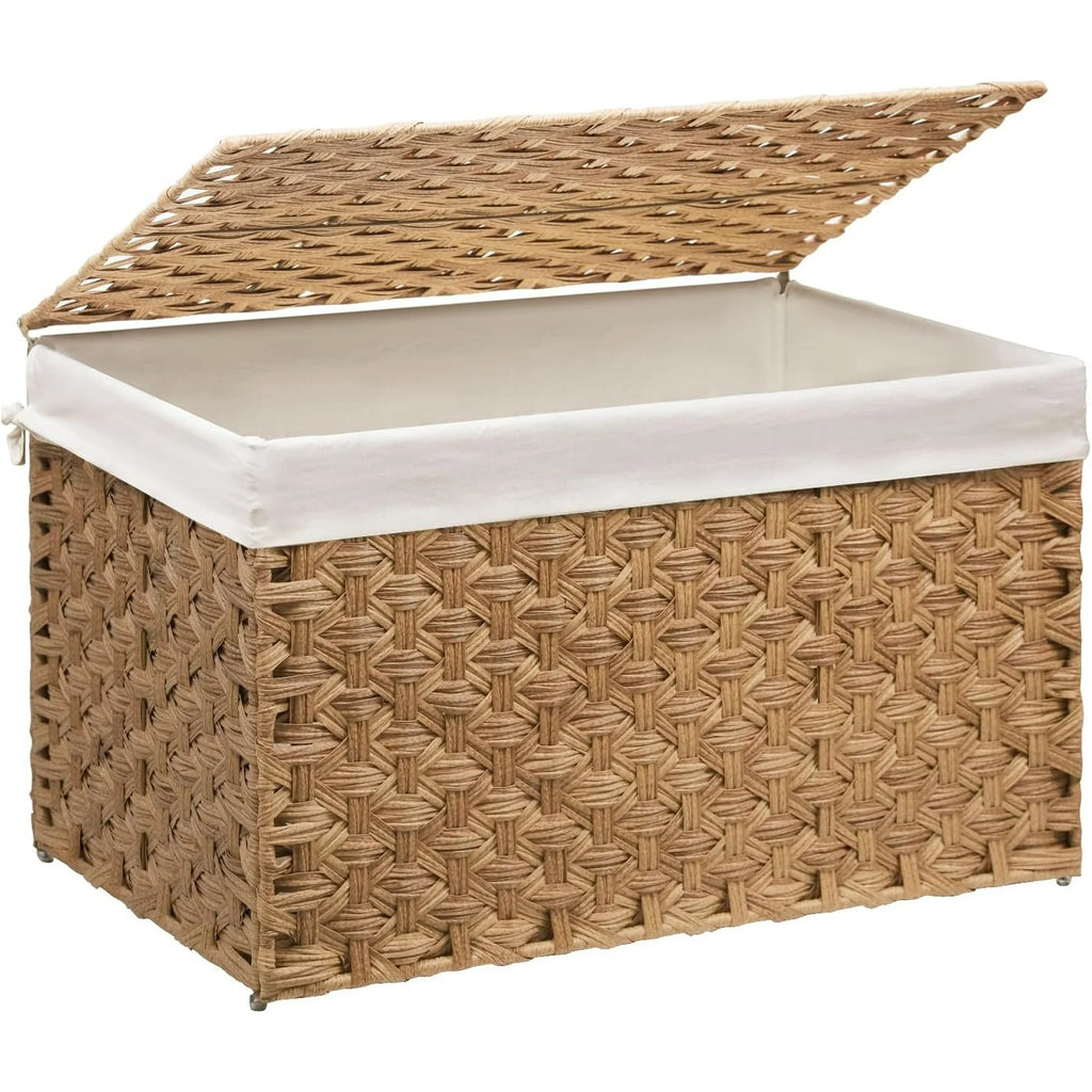 Brown Woven Storage Basket with Lid, 27.7 Gallon W3974