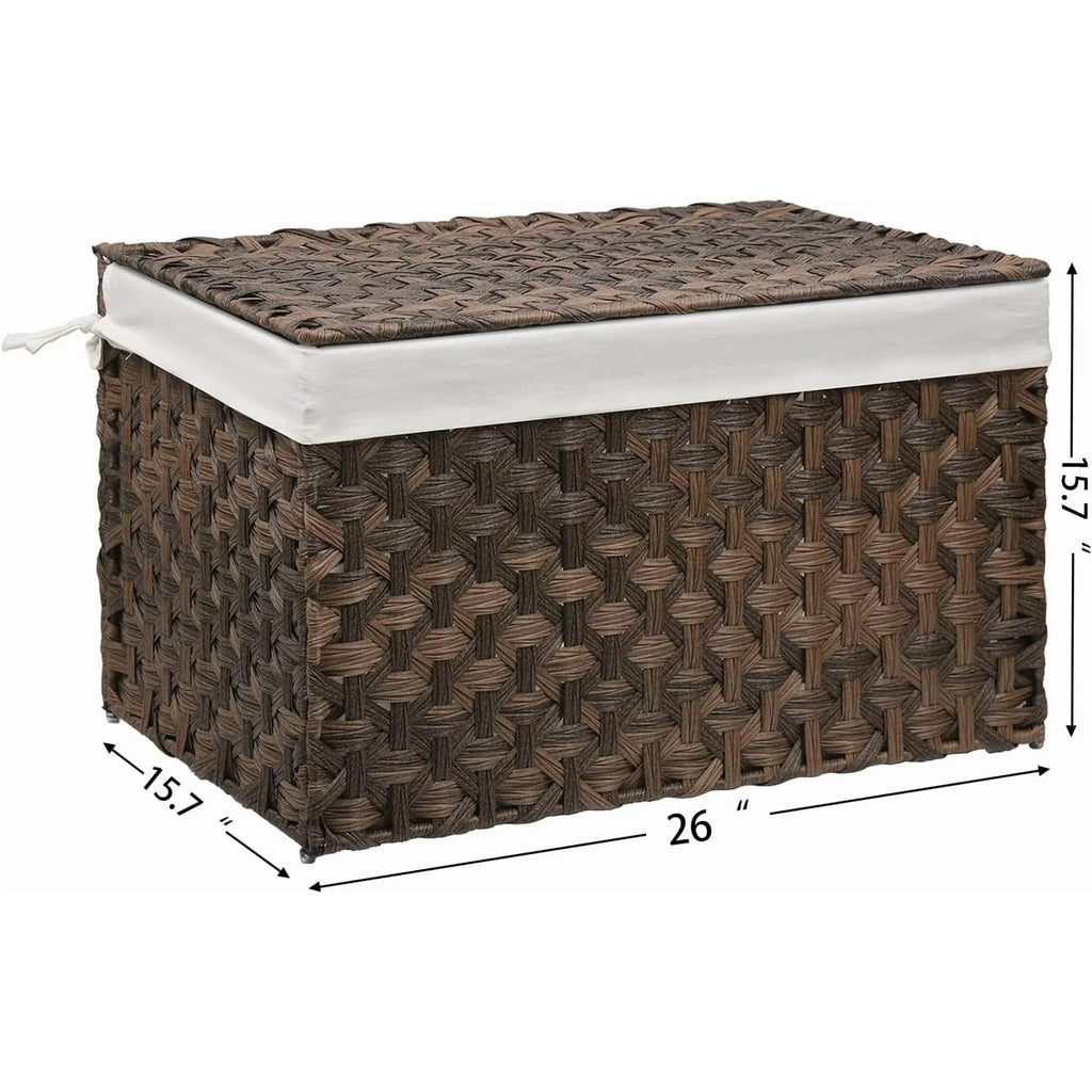 Brown Woven Storage Basket with Lid, 27.7 Gallon W3974