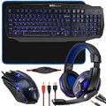 RGB Gaming Accessories Kit 4-in-1 Rainbow LED Backlight Bundle with Multimedia Keyboard, Optical Mouse, Mouse Pad & Headset S3929