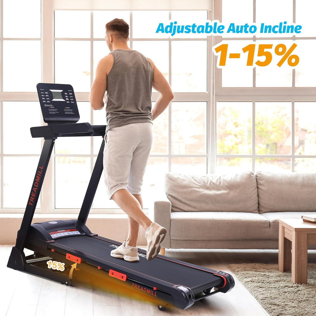 Folding Treadmill with Auto Incline, Heart Sensor, 3.5 HP, 8.7 MPH, 48in*18in Running Area C638