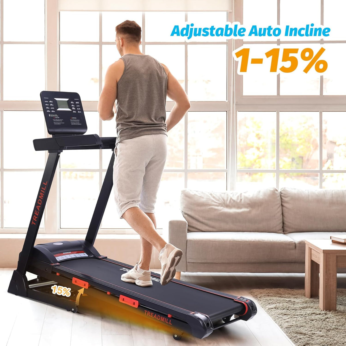 Folding Treadmill with Auto Incline, Heart Sensor, 3.5 HP, 8.7 MPH, 48in*18in Running Area C638