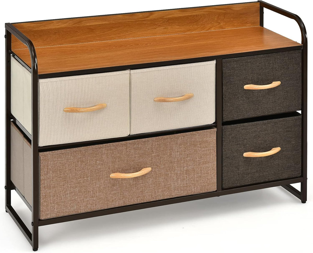 4 Drawer Fabric Dresser with Steel Frame and Wooden Top H1698