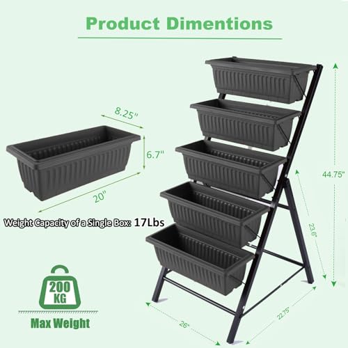 5-Tier Elevated Garden Bed with 5 Planter Boxes (Black) O973495