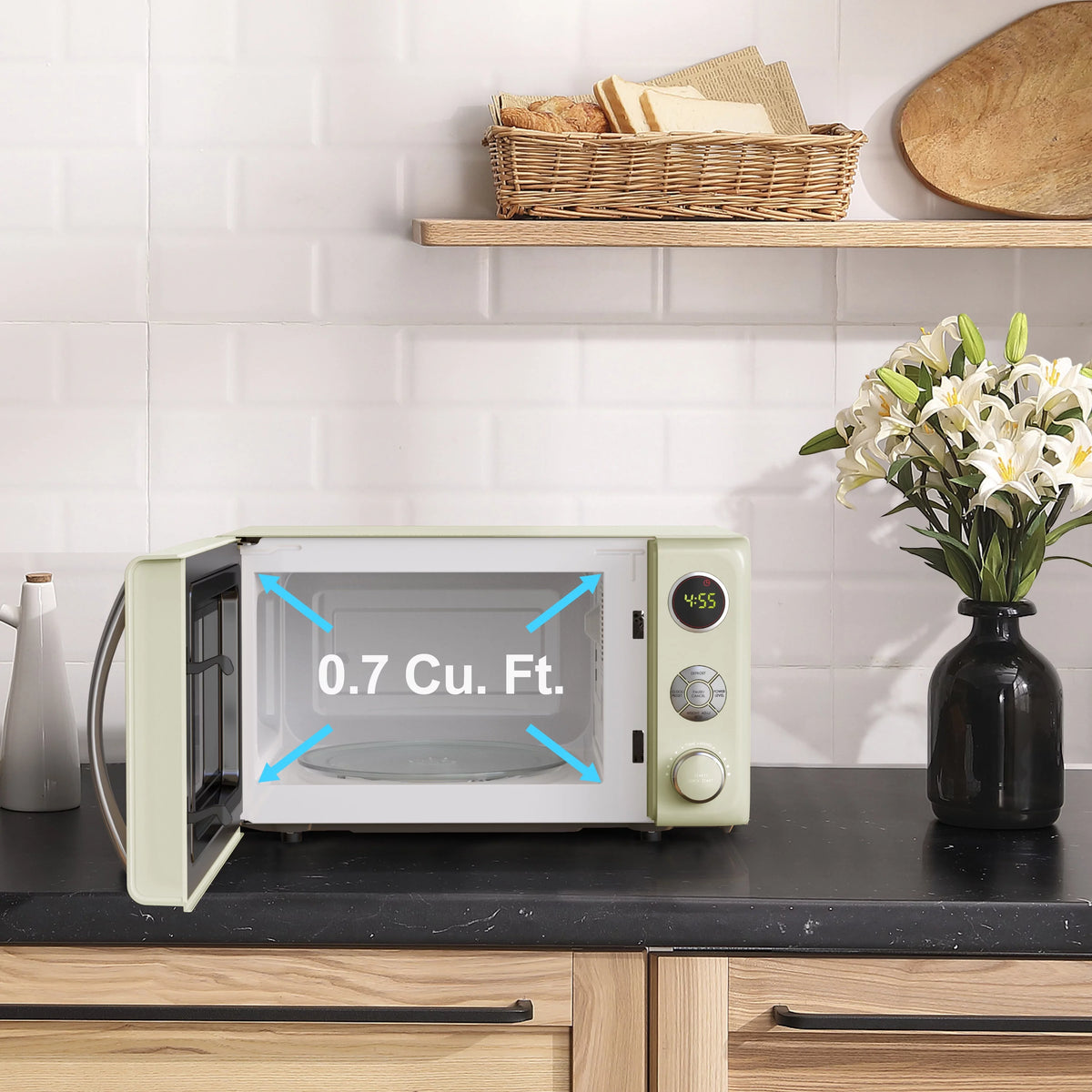 0.7 Cu ft Retro Countertop Microwave Oven, 700 Watts, Blue H848306