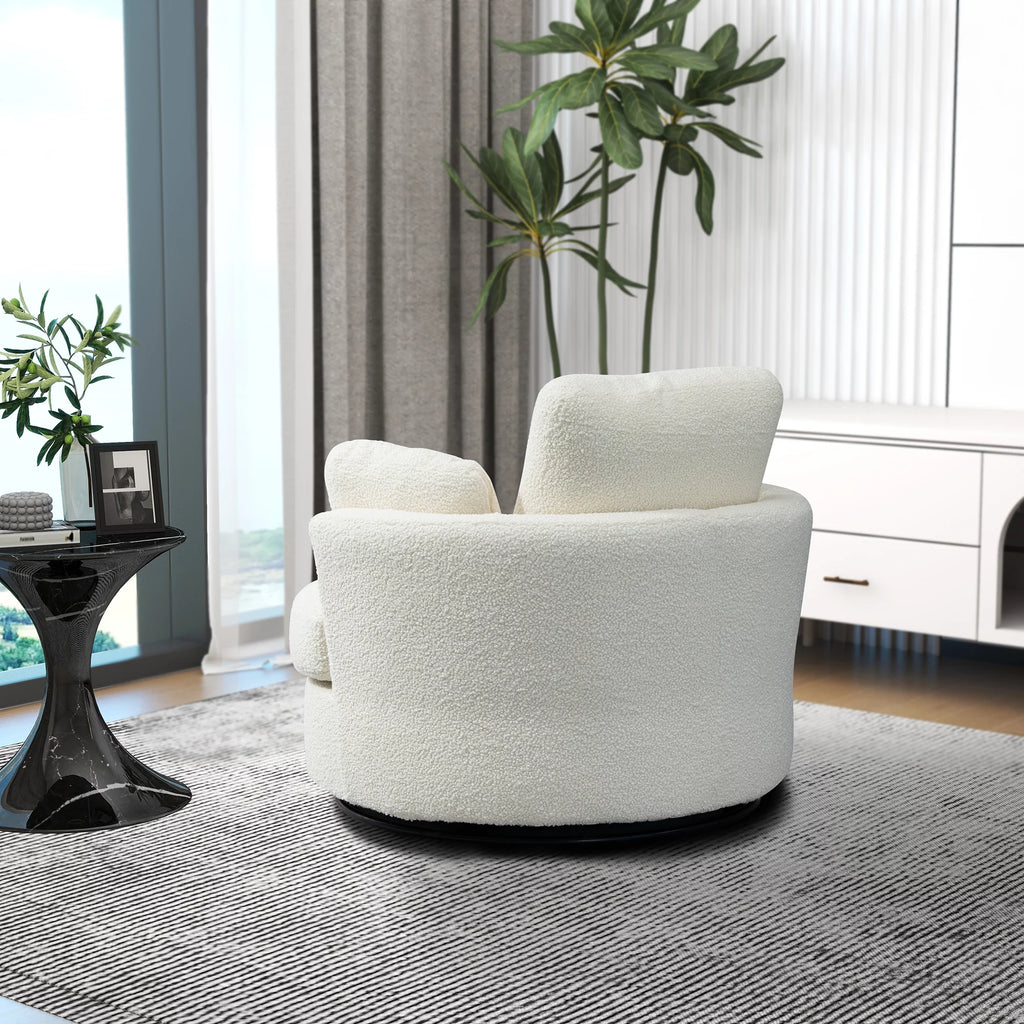Ivory Boucle Oversized Swivel Accent Barrel Chair U627