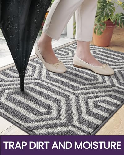 Non Slip Washable Entry Doormat, 35"X59", Grey J8839