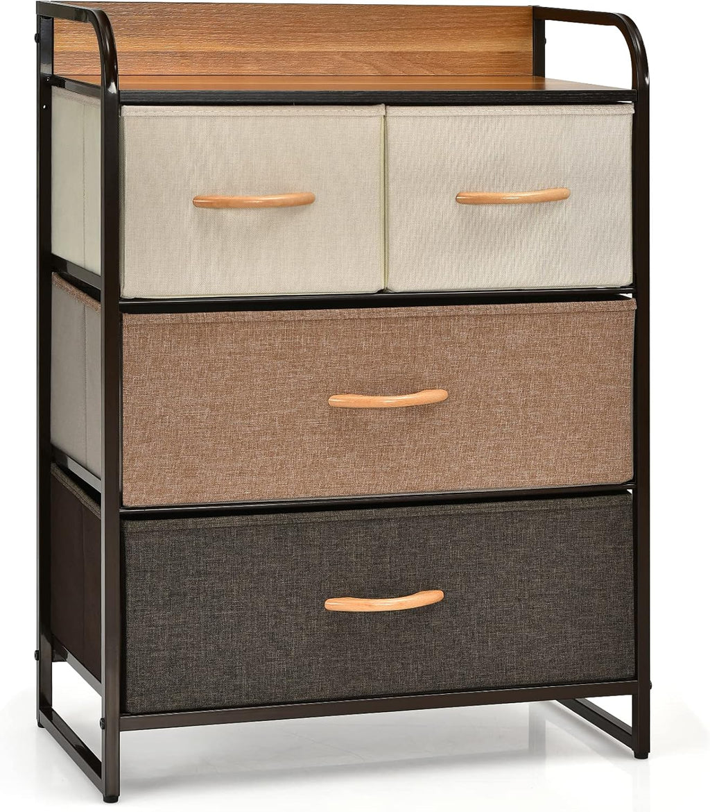4 Drawer Fabric Dresser with Steel Frame and Wooden Top H1698