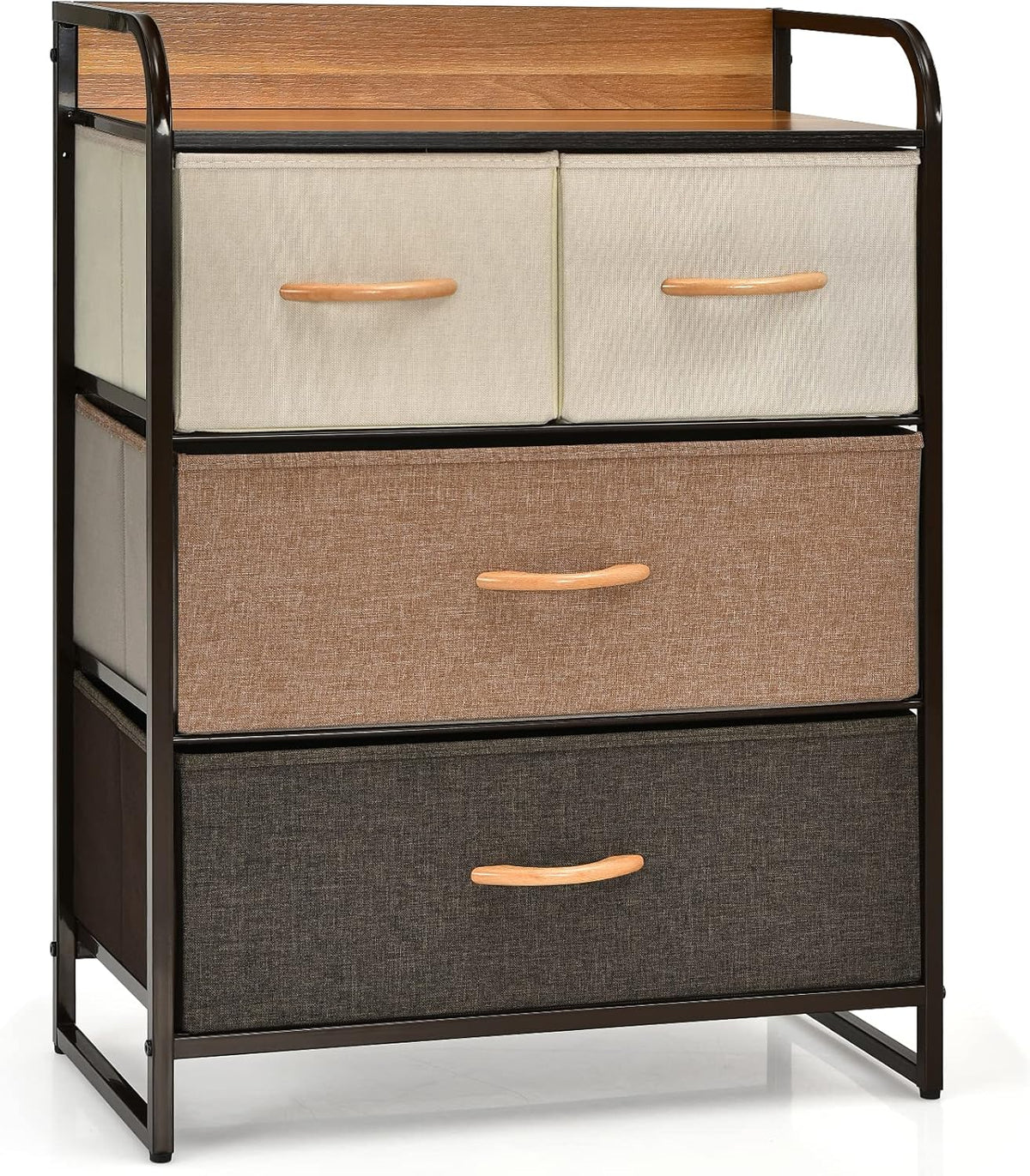 4 Drawer Fabric Dresser with Steel Frame and Wooden Top H1698