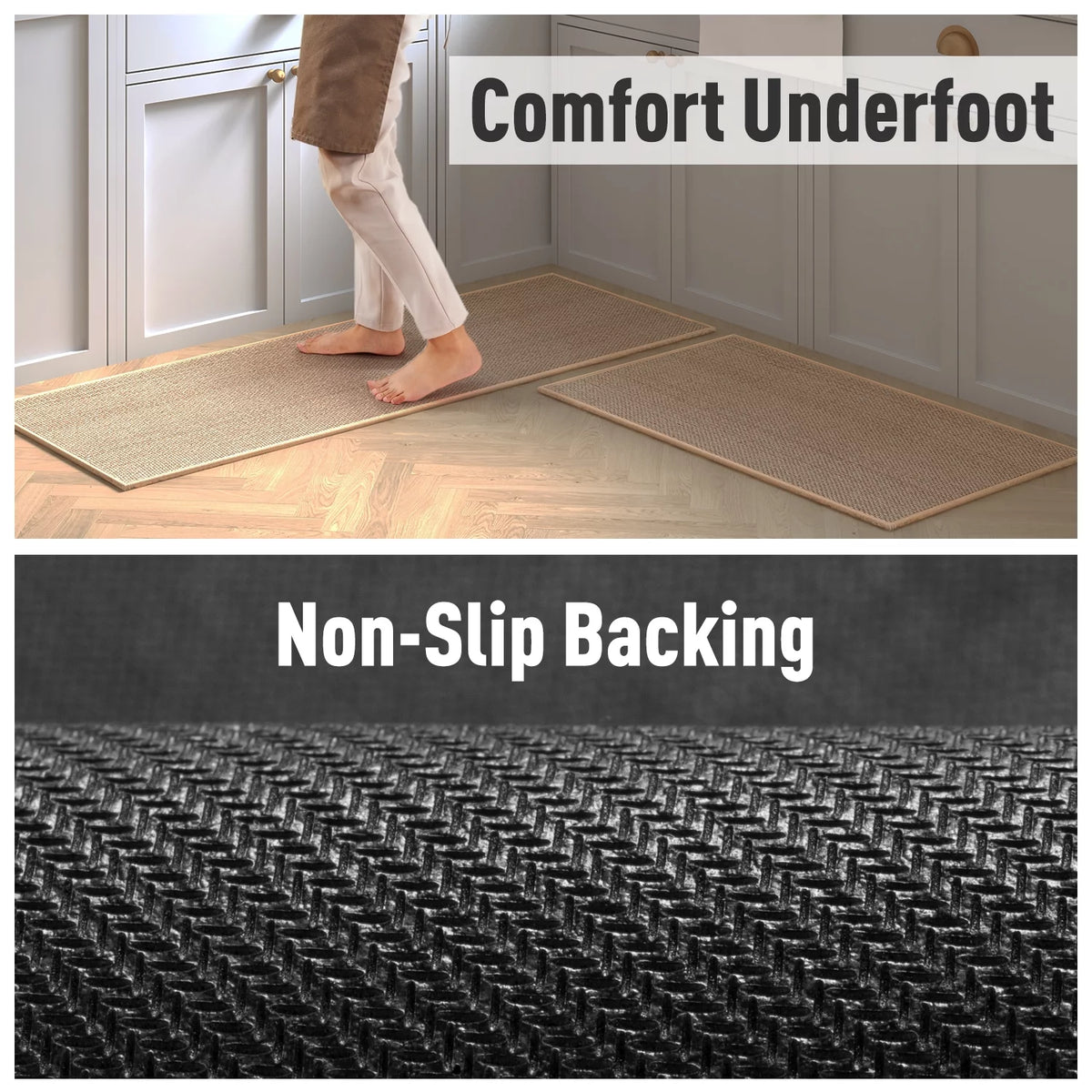 Oats Beige Non Slip Kitchen Runner Rugs, 2PCS E863