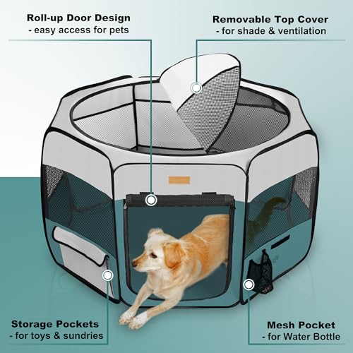 Portable Foldable Pet Playpen with Removable Mesh Shade Cover J1708