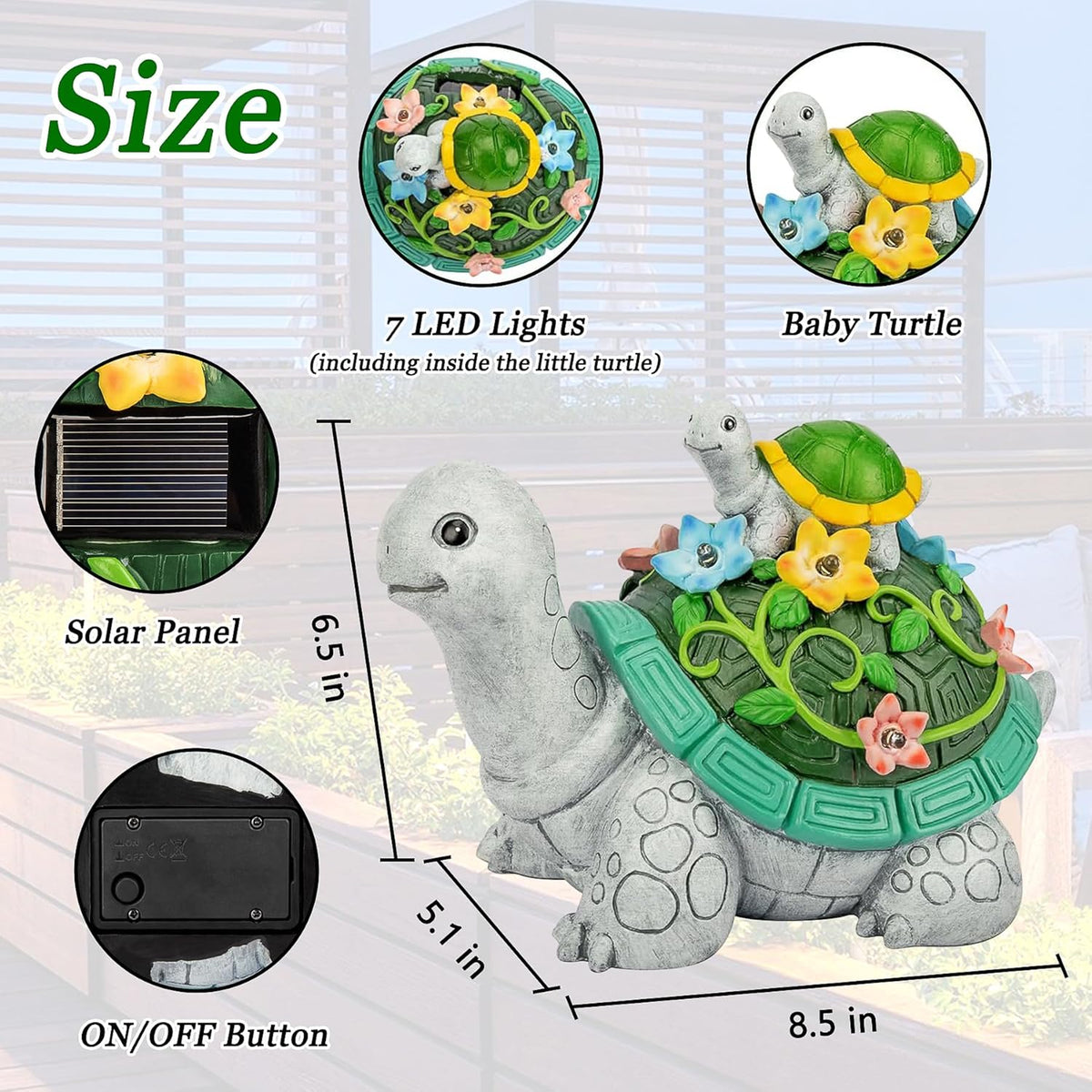 Turtle Solar Statue with 7 LED Solar Lights C34463