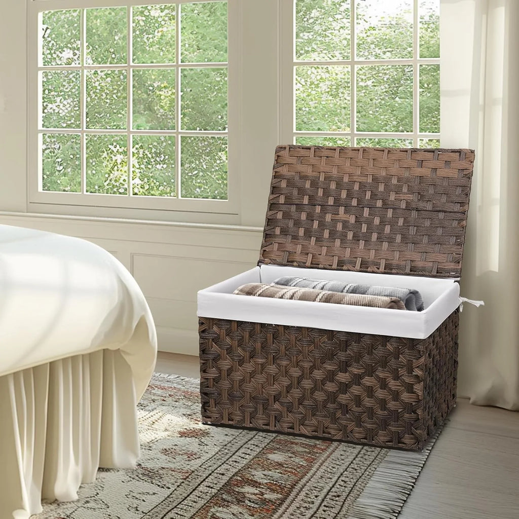 Brown Woven Storage Basket with Lid, 27.7 Gallon W3974