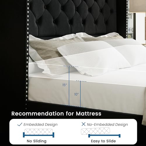 Black Velvet King Size Bed Frame with Storage Drawers and Tufted Headboard V2696