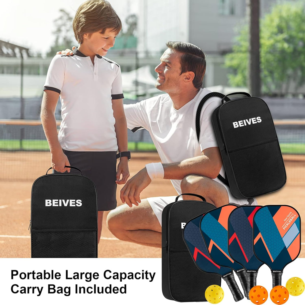 Set of 4 Lightweight Pickleball Paddles with Carry Bag D61811