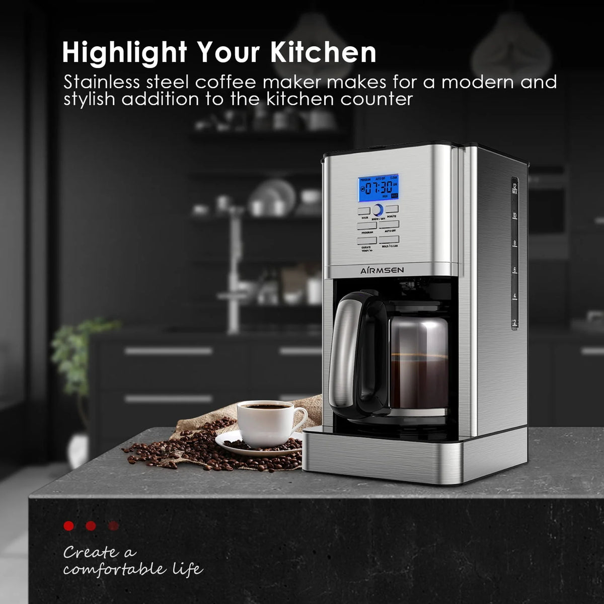 Stainless Steel 12 Cup Drip Coffee Maker C251