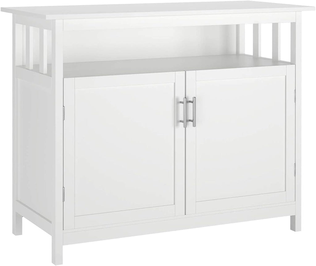 White Kitchen Sideboard Cabinet with 2 Doors and Display Shelves L582601