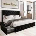 Black Velvet King Size Bed Frame with Storage Drawers and Tufted Headboard V2696