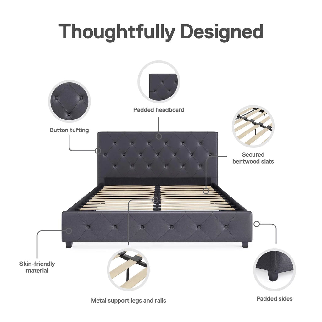 Queen Gray Faux Leather Upholstered Platform Bed N277059