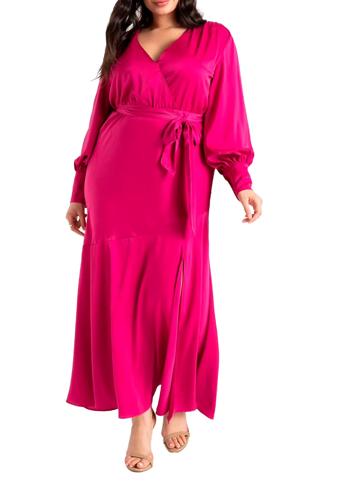 Plus Size Satin Maxi Dress S9218