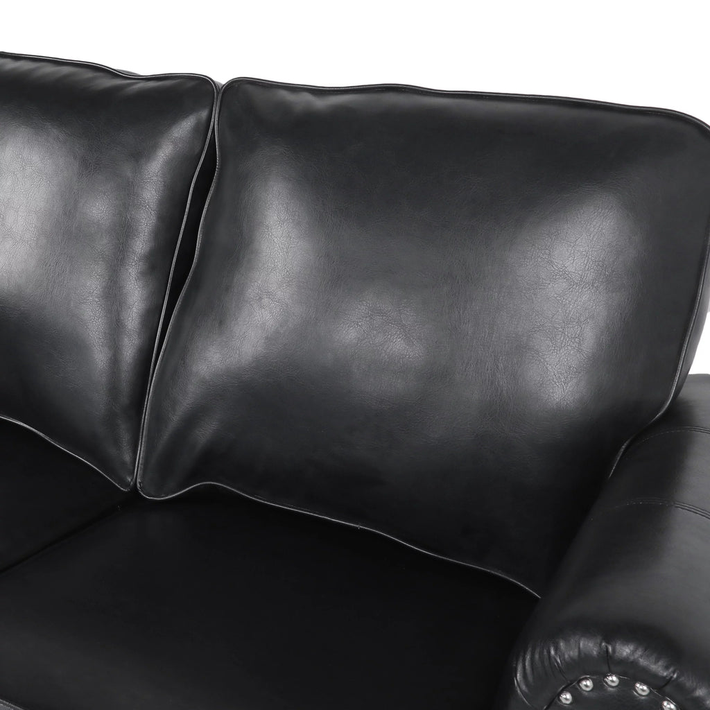 Midnight Black and Dark Brown Faux Leather Loveseat with Nailhead Trim T82967