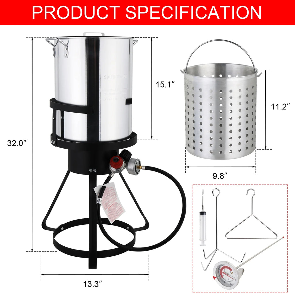 30qt Aluminum Turkey Fryer Pot with Thermometer K65507