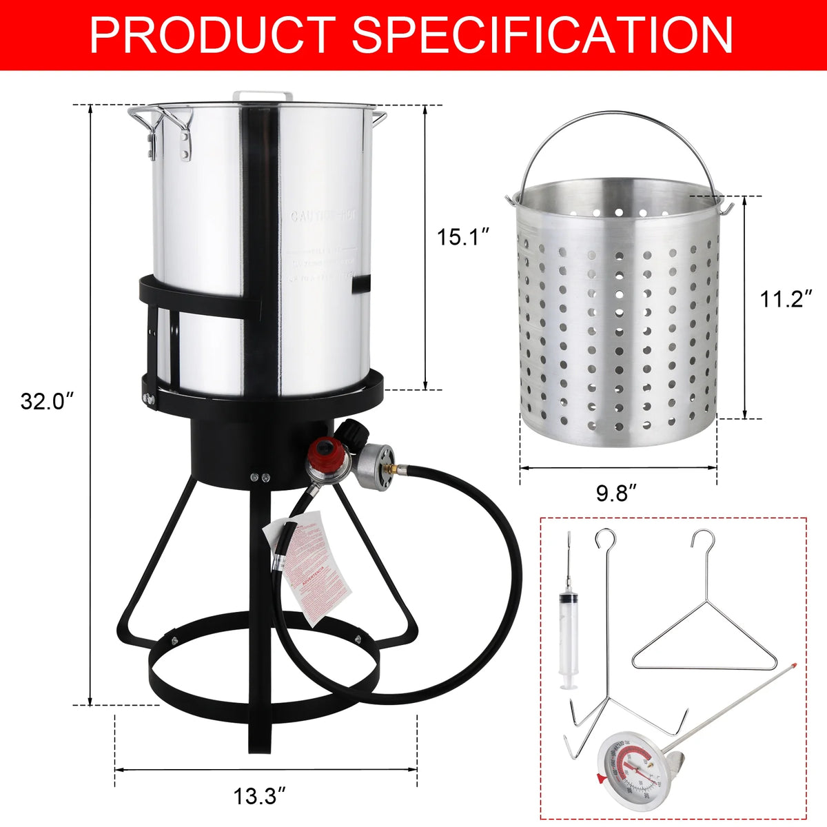 30qt Aluminum Turkey Fryer Pot with Thermometer K65507