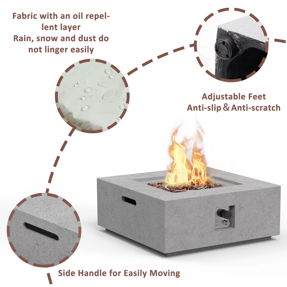 Outdoor Propane Fire Pit 50,000 BTU 35-inch Square Concrete Fire Table U659890