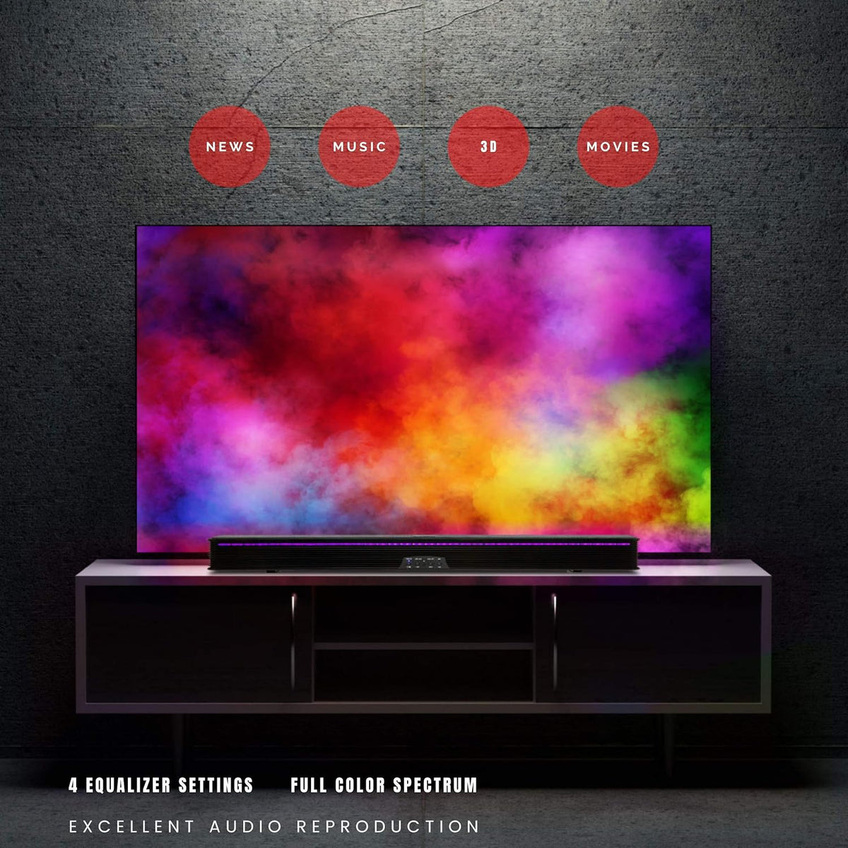 Soundbar Speaker with RGB LED Light Bar Bluetooth AUX Optical and HDMI Connection L788624