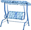 2-Seat Kids Canopy Swing Chair with Shade Awning Seat Belt Colorful Stripes N772178