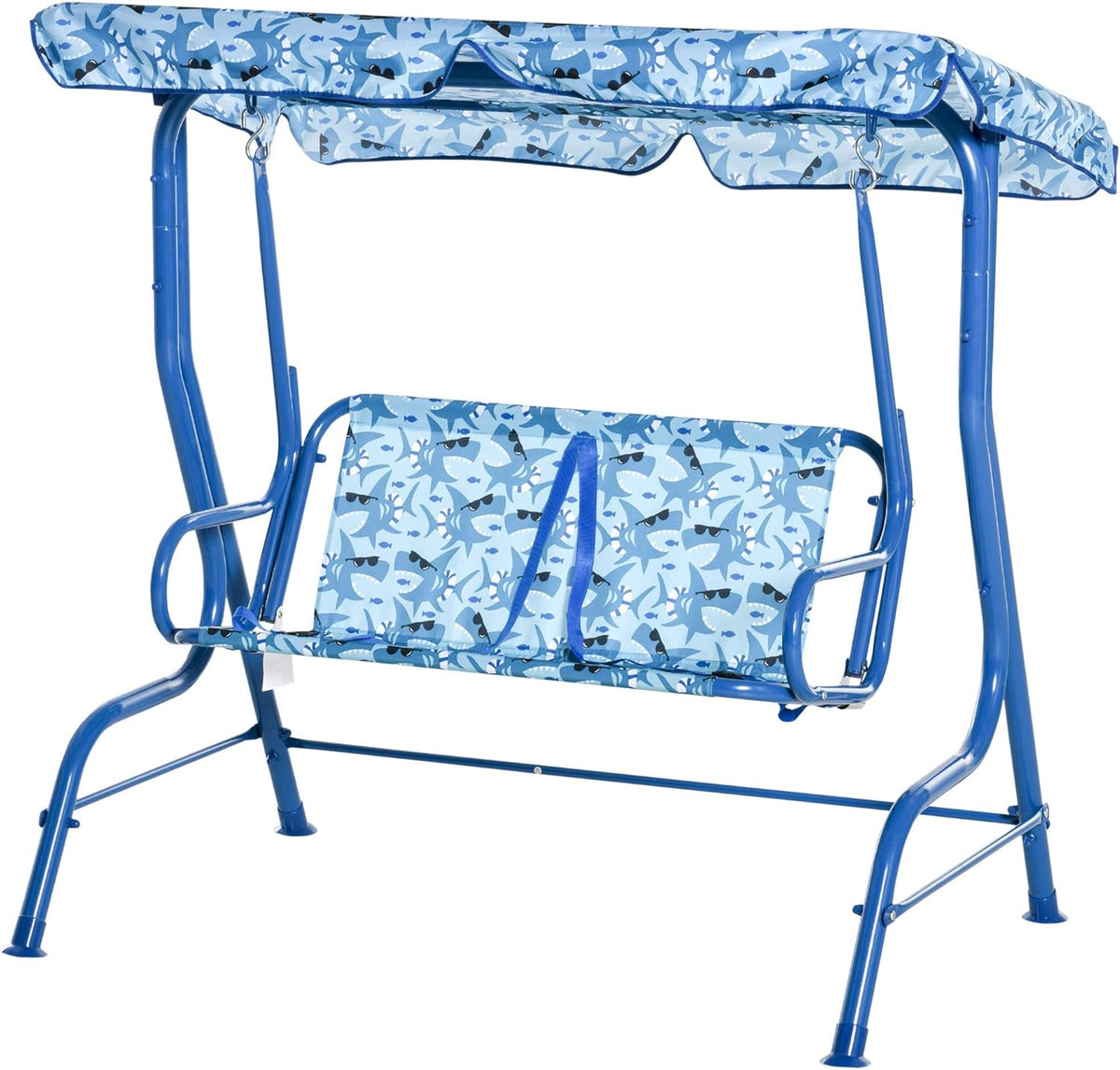 2-Seat Kids Canopy Swing Chair with Shade Awning Seat Belt Colorful Stripes N772178