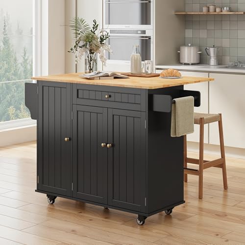 White Kitchen Island with Drop Leaf and Storage L273376