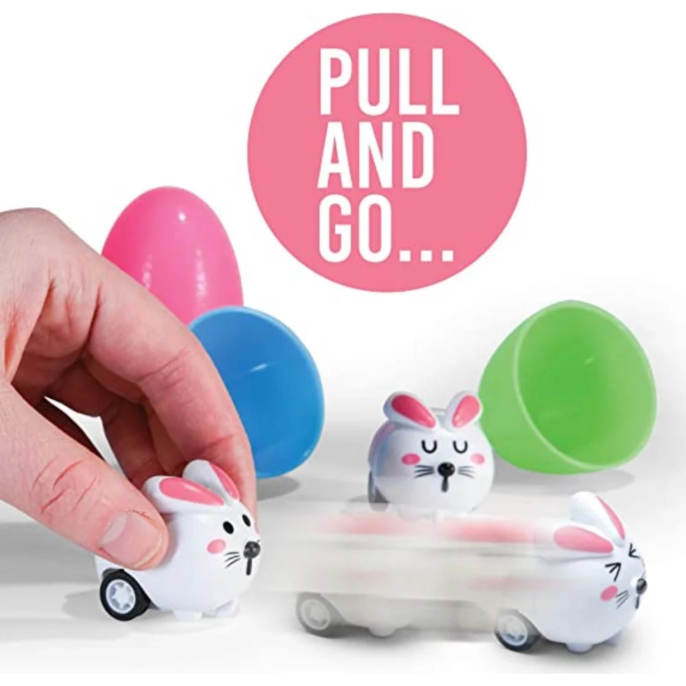6 Toy Filled Easter Eggs with Mini Pull-n-Go Easter Bunnies K961883