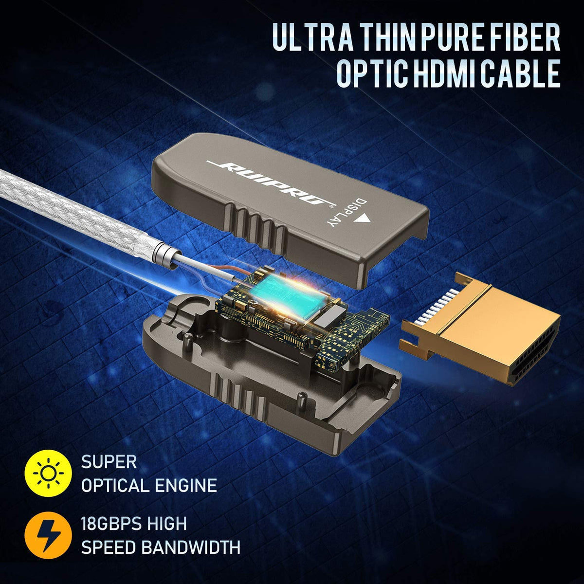 HDMI 2.0b Fiber Optic Cable 50ft 4K 60Hz 18Gbps H963
