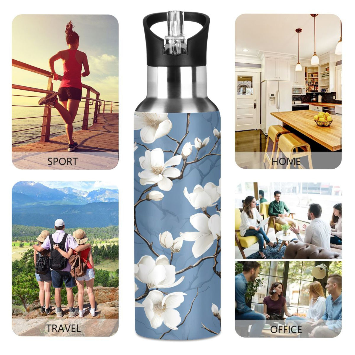 Blue Stainless Steel Insulated Water Bottle with Straw Lid K245535