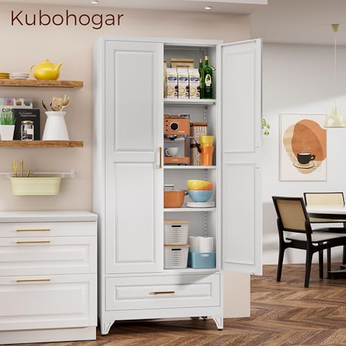 White 4 Adjustable Shelves Metal Pantry Cabinet C623922