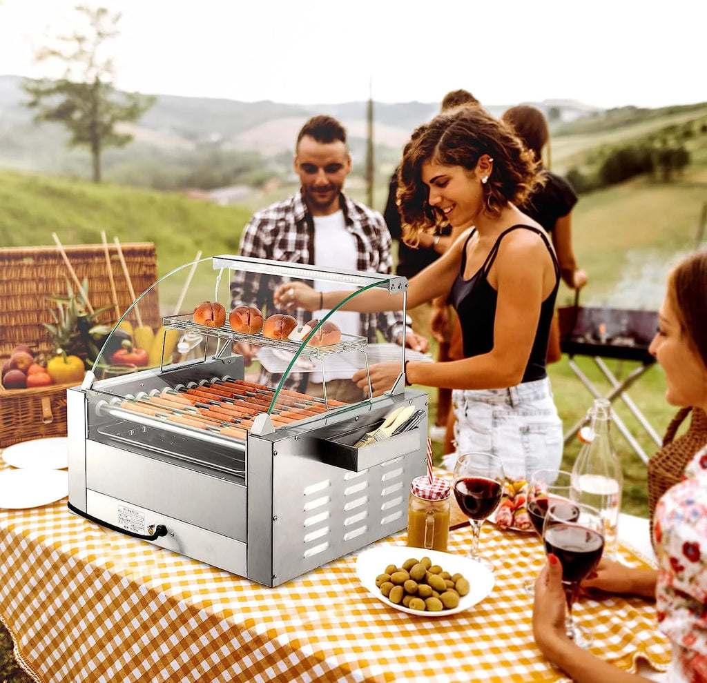 2000W 11 Rollers Hot Dog Roller Grill Cooker Machine with Bun Warmer U1313
