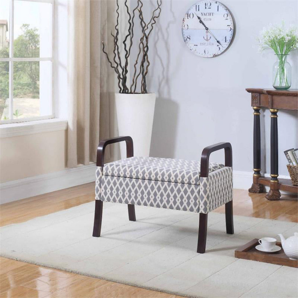 Grey Vanity Wooden Arm Storage Seat N652643