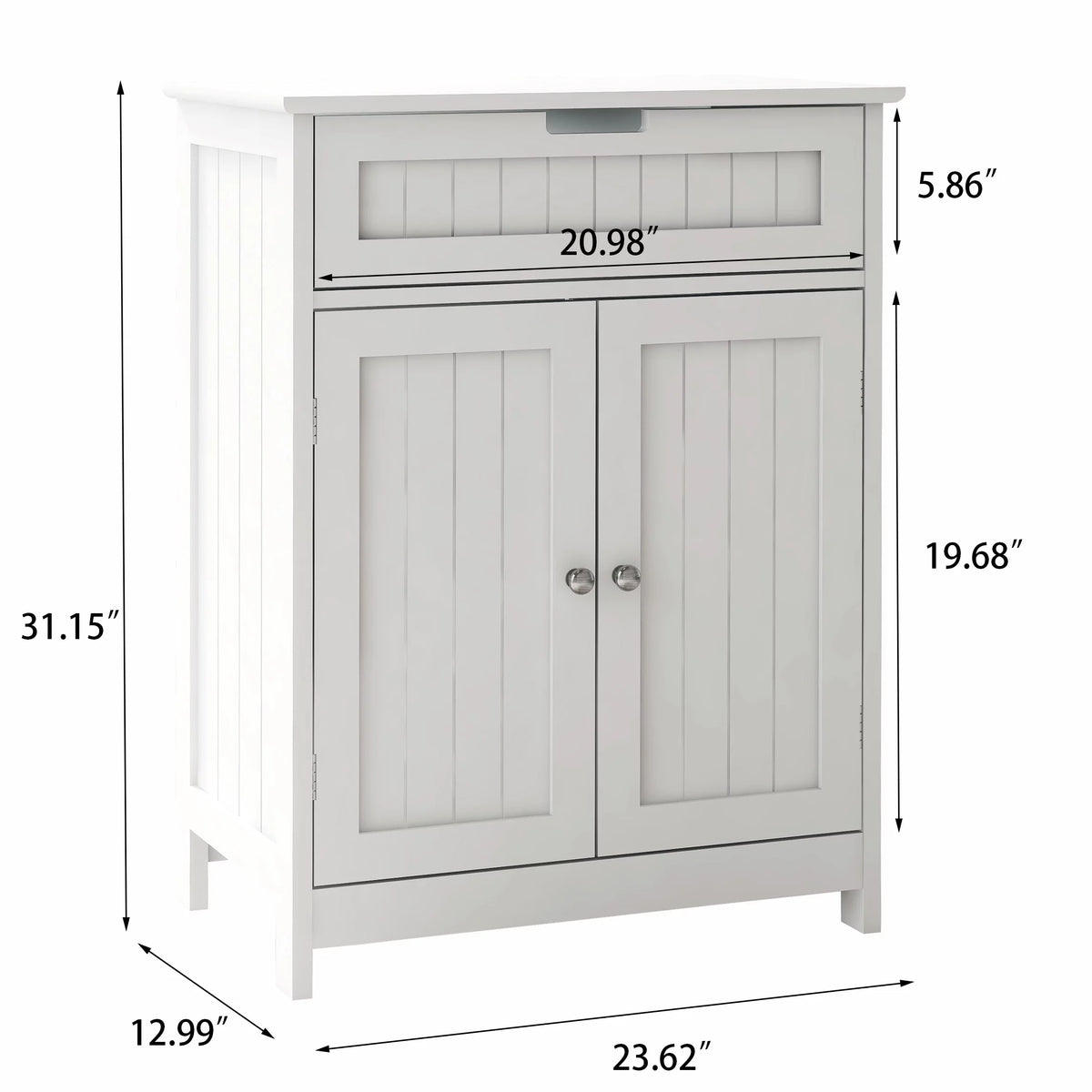 White Wood Bathroom Floor Cabinet 2 Doors 1 Drawer Q363553