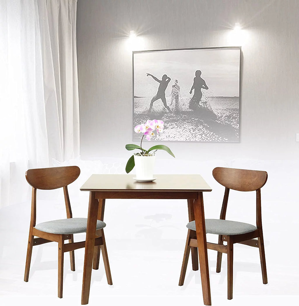 Set of 3 Square Dining Table and 2 Side Chairs Solid Wood Medium Brown F84812