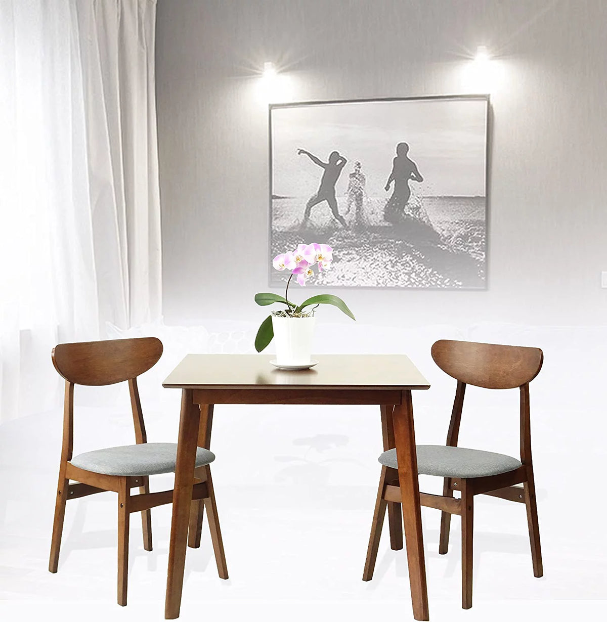 Set of 3 Square Dining Table and 2 Side Chairs Solid Wood Medium Brown F84812