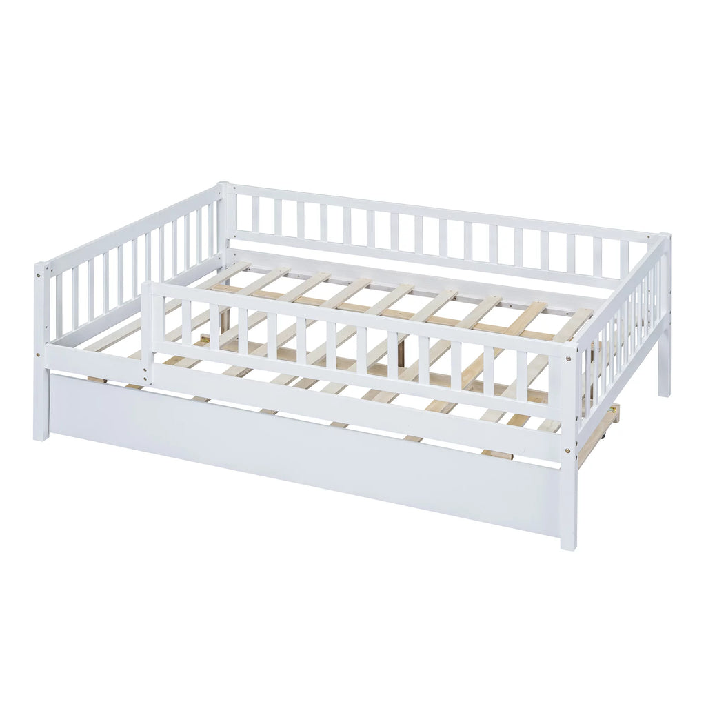 White Full Wood Daybed Frame with Trundle V58900