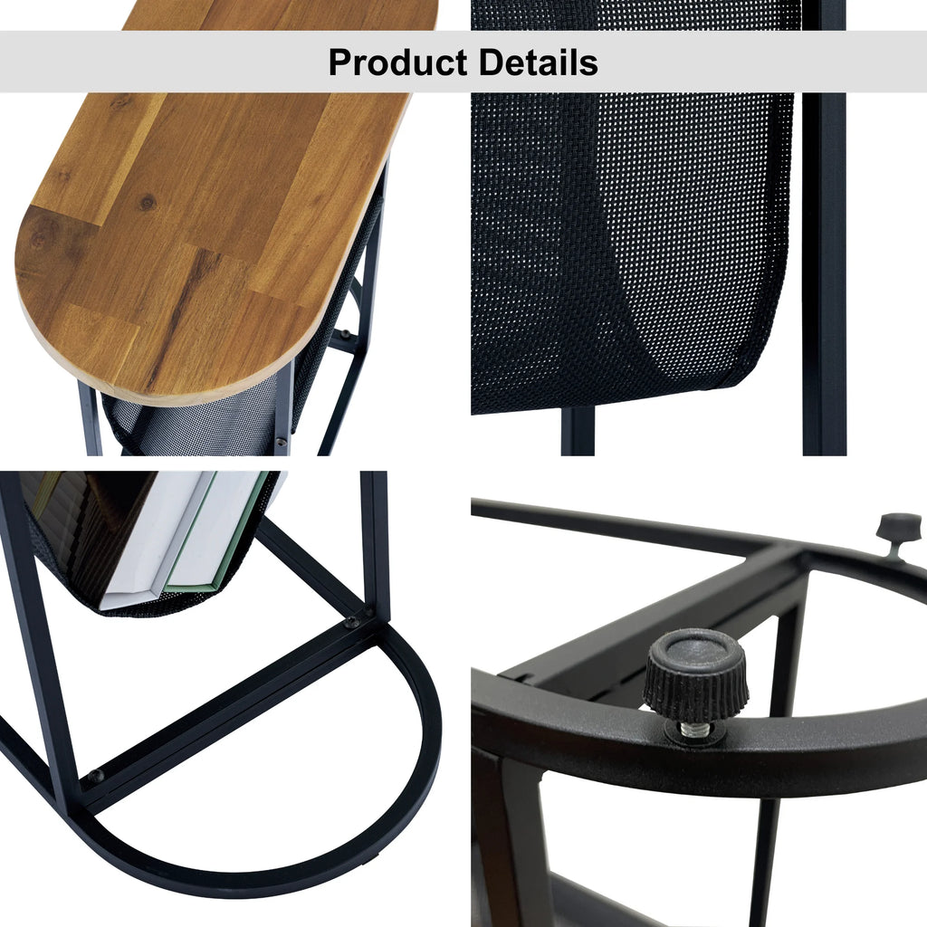 Wood Oval Side Table Set of 2 with Magazine Rack V813