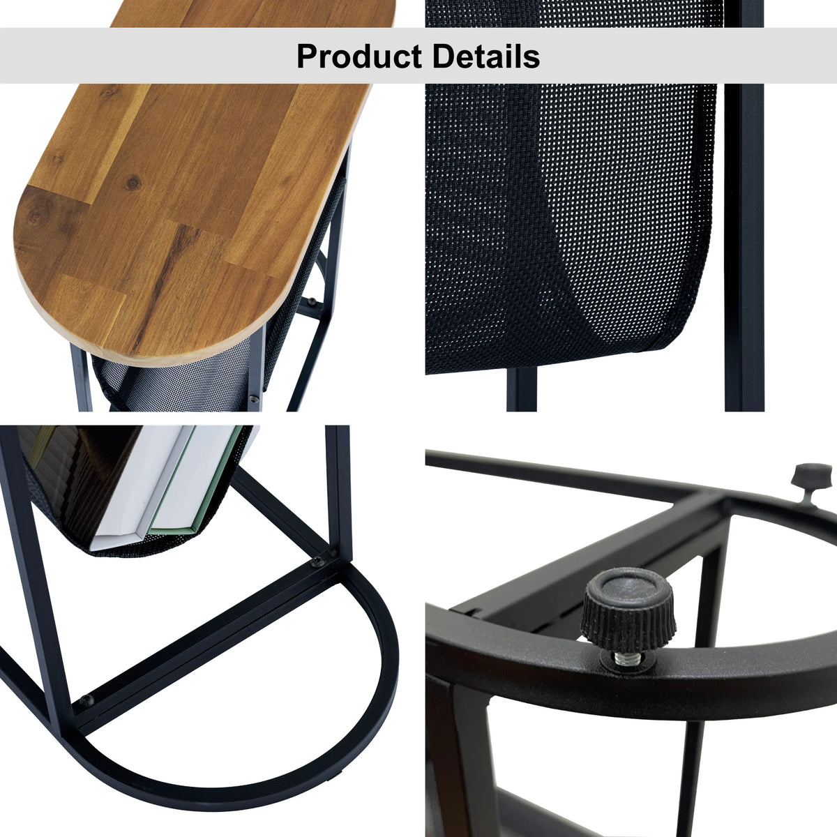 Wood Oval Side Table Set of 2 with Magazine Rack V813
