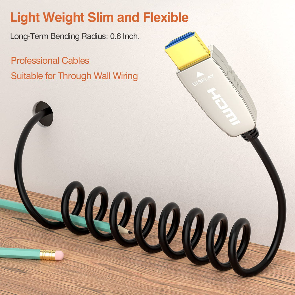 Fiber HDMI Cable 4K60HZ HDR 100 feet HDMI2.0b Cable, 18.2 Gbps, ARC, HDR10, Dolby Vision, HDCP2.2, 4:4:4, Ultra Slim and Flexible HDMI Optic Cable 30m E786466