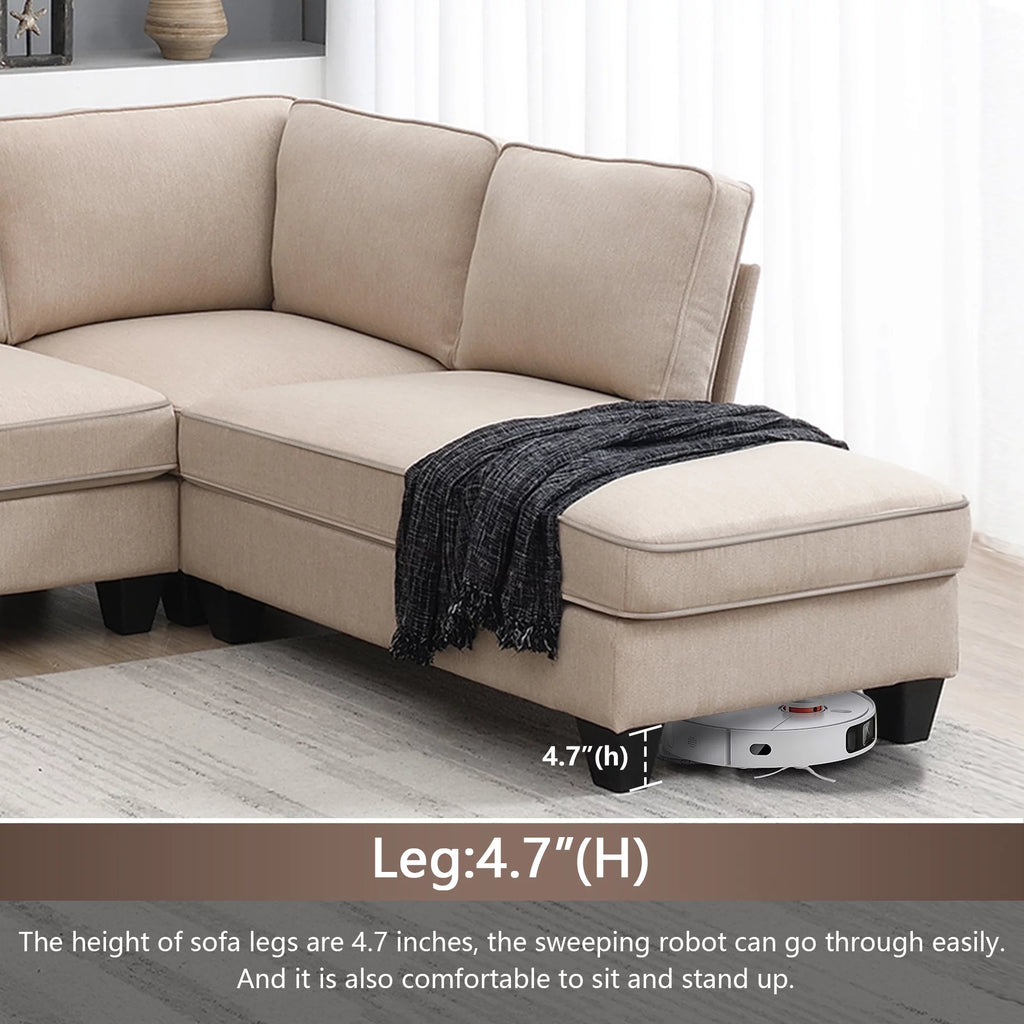 L Shaped Linen Sectional Sofa with Chaise F3266