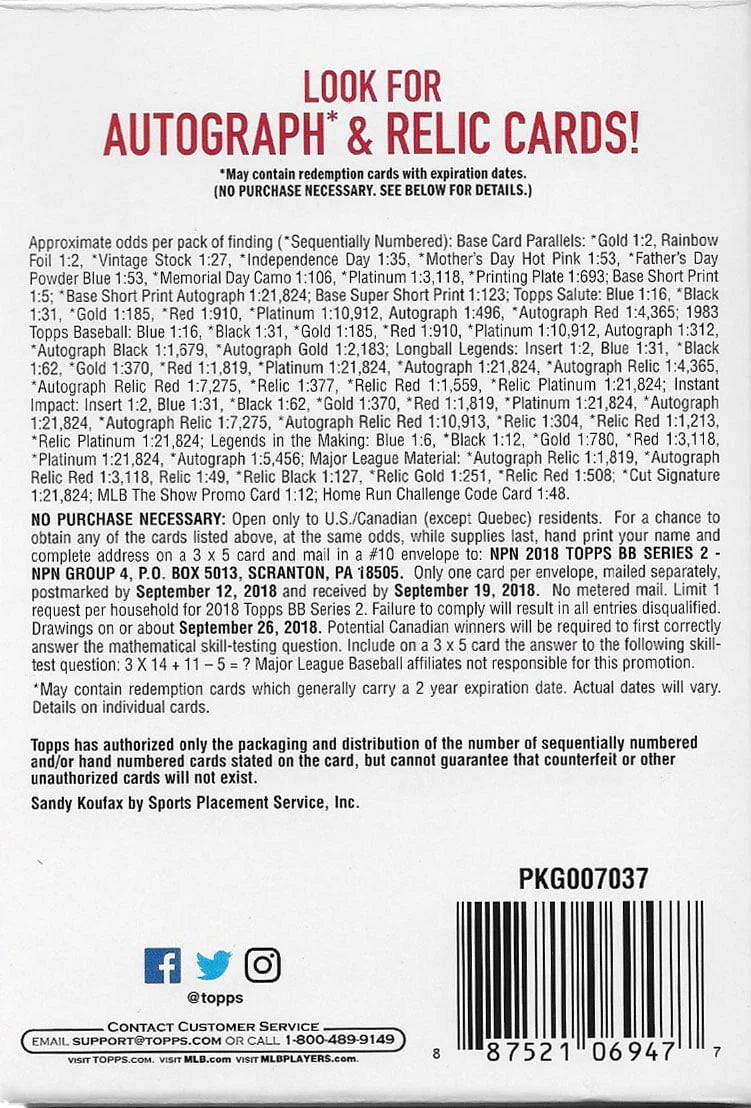 Baseball Trading Card Hanger Box 72 Cards T6886