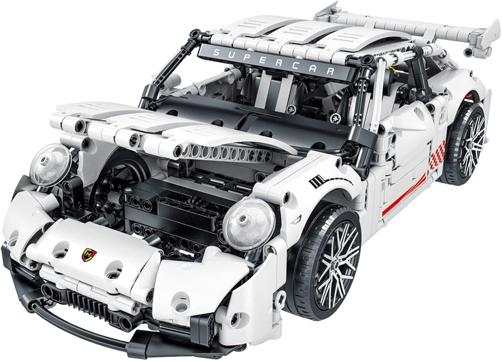 White GT3 Racing Car MOC Building Blocks Construction Toy, 1:14 Scale Sports Car Model, 1268 Pcs, Pack of 2 W9971